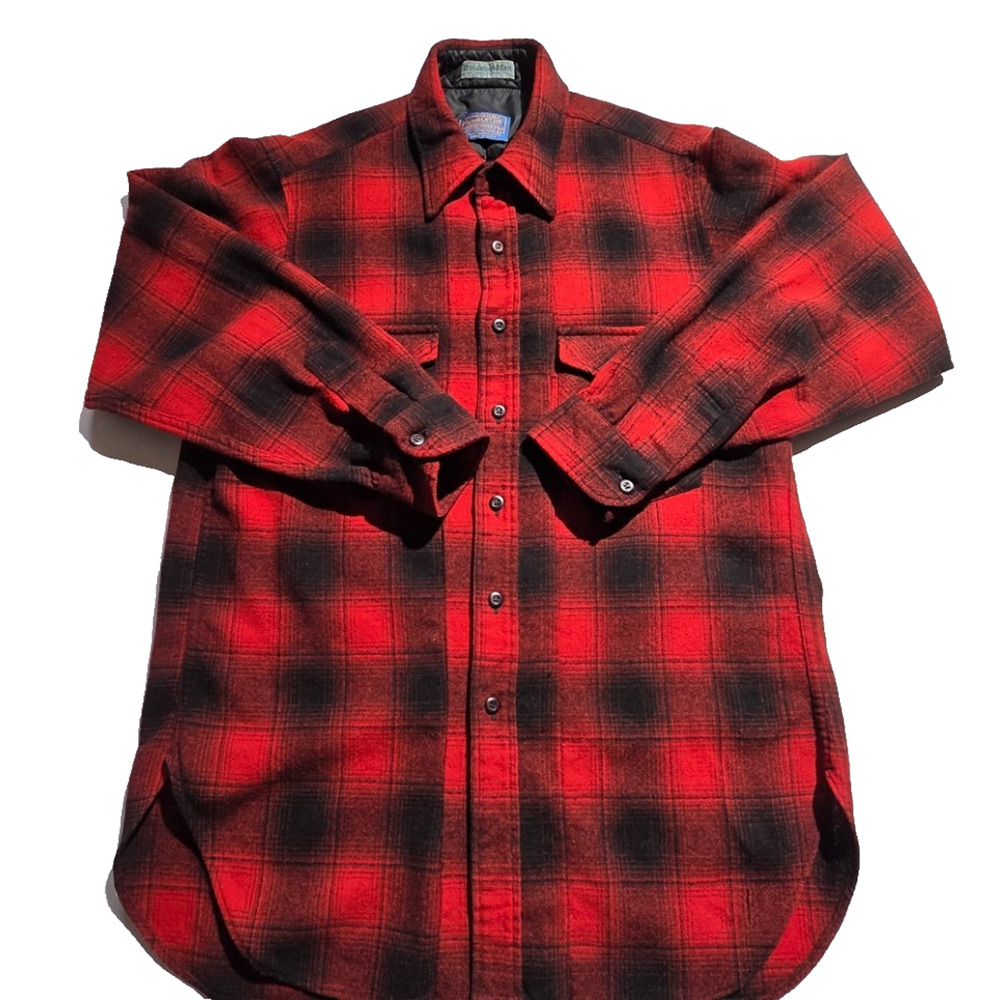 Vintage Pendleton Outdoors Man 100% Wool Flannel Mens L Buffalo Plaid 50-60s?